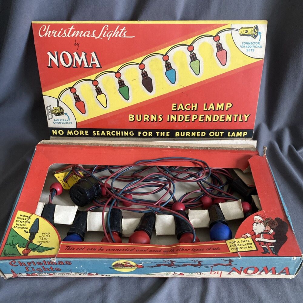 Vintage Christmas NOMA LITES 2 Wire Light Strand w Bead Original Box